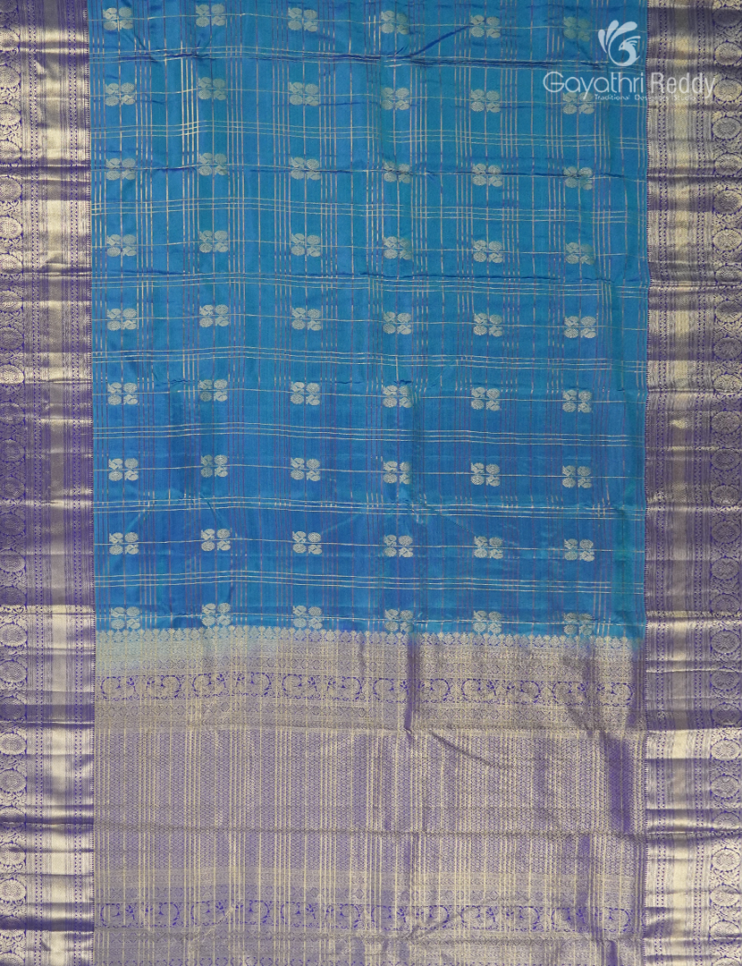 Pure Kanchi Vintage Saree in Feroz Blue and Deep Blue