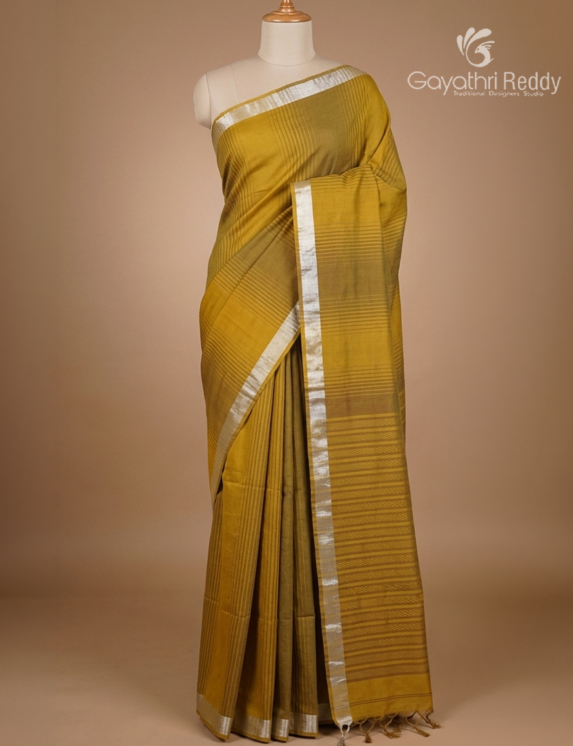 Pure Kanchi Cotton Saree in Dry Mehendi