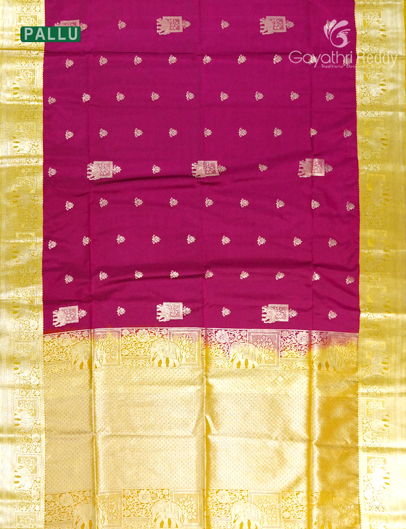 Soft Silk Saree in Deep Magenta Pink and Yellow