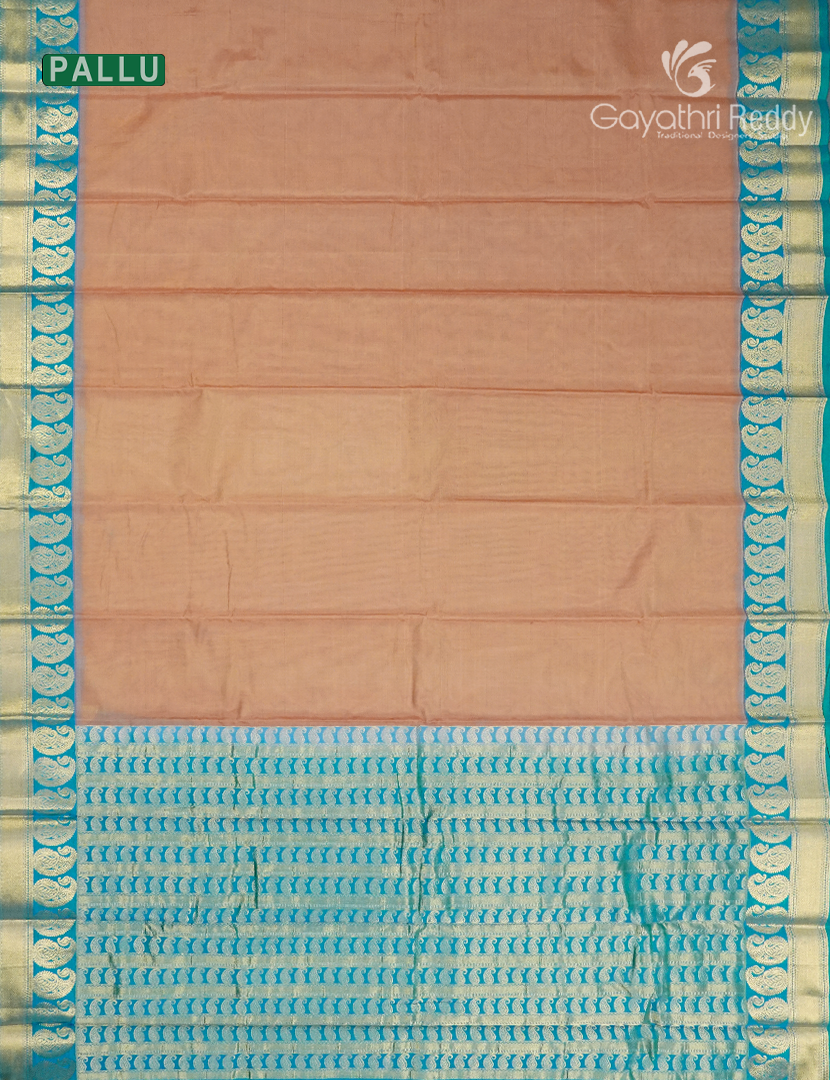 Pure Kanchi Sico Saree in Peach and Rama Blue