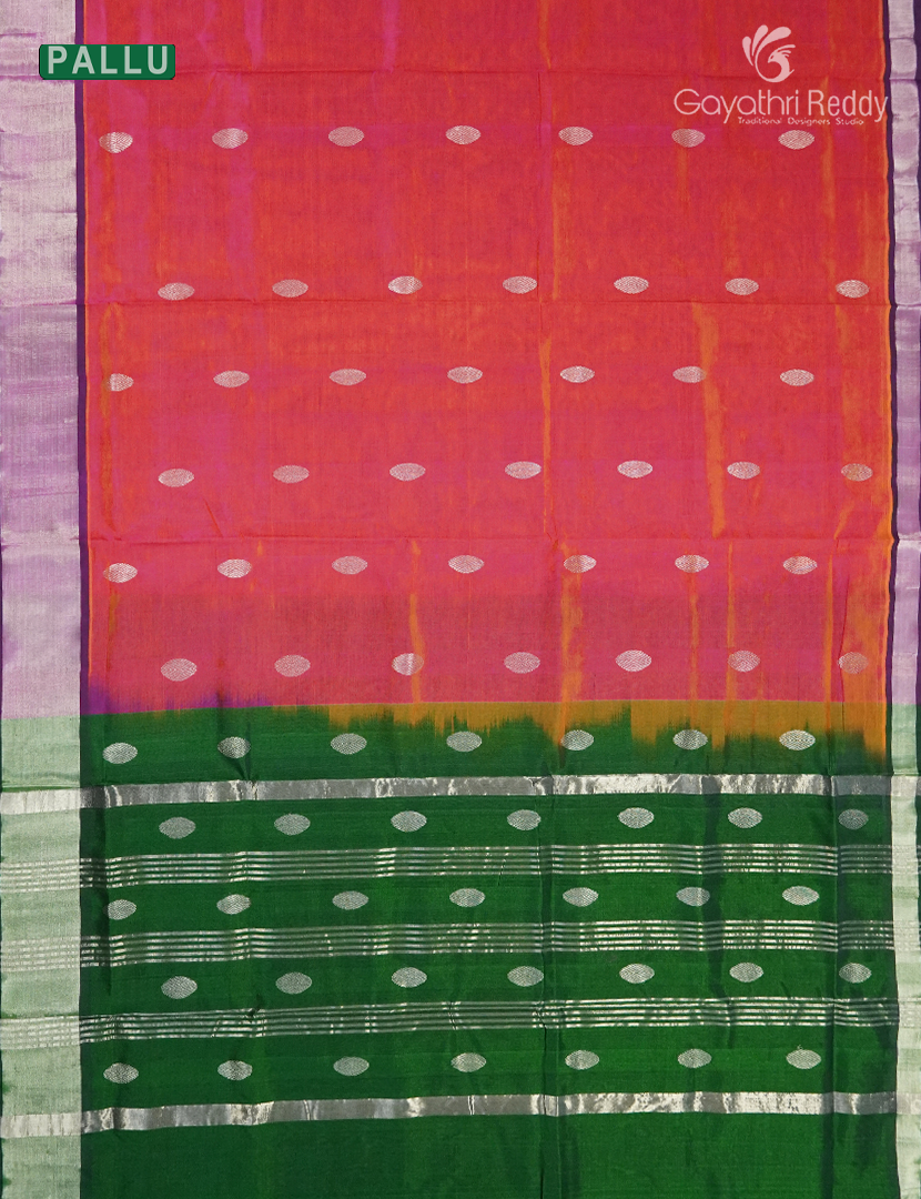 Pure Arani Sico Saree in Hot Pink and Mango green
