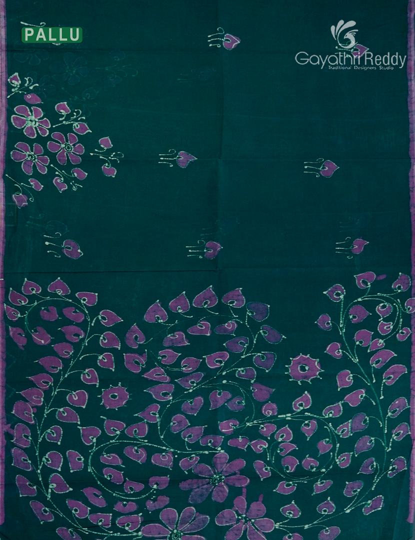 Cotton Batik Print Saree in Deep Rama Green