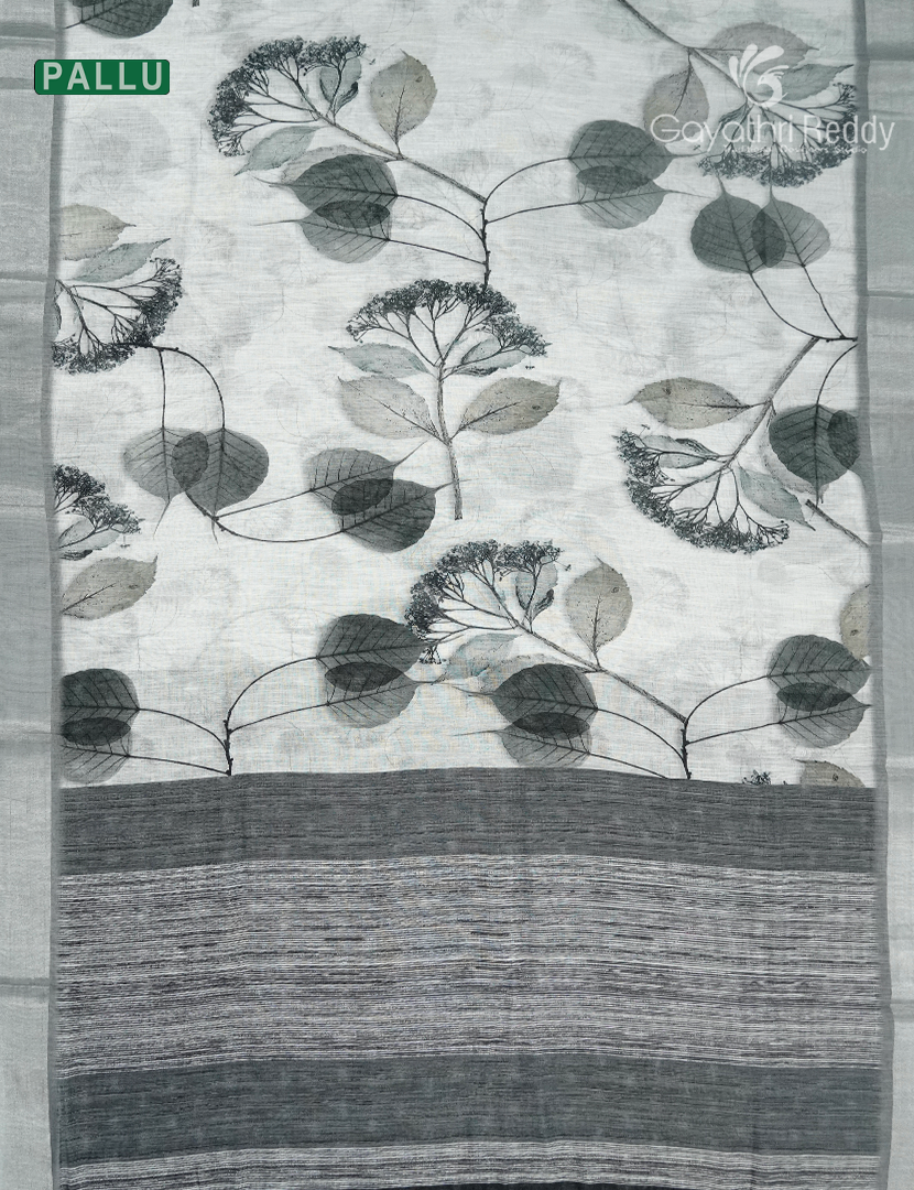 Linen Silk Saree in White and Black