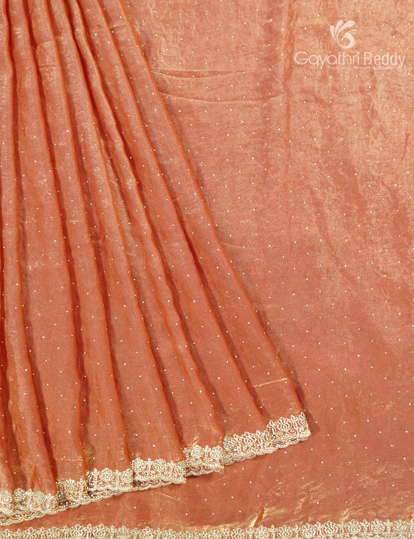 Tissue Fancy Saree in Pastel Peach