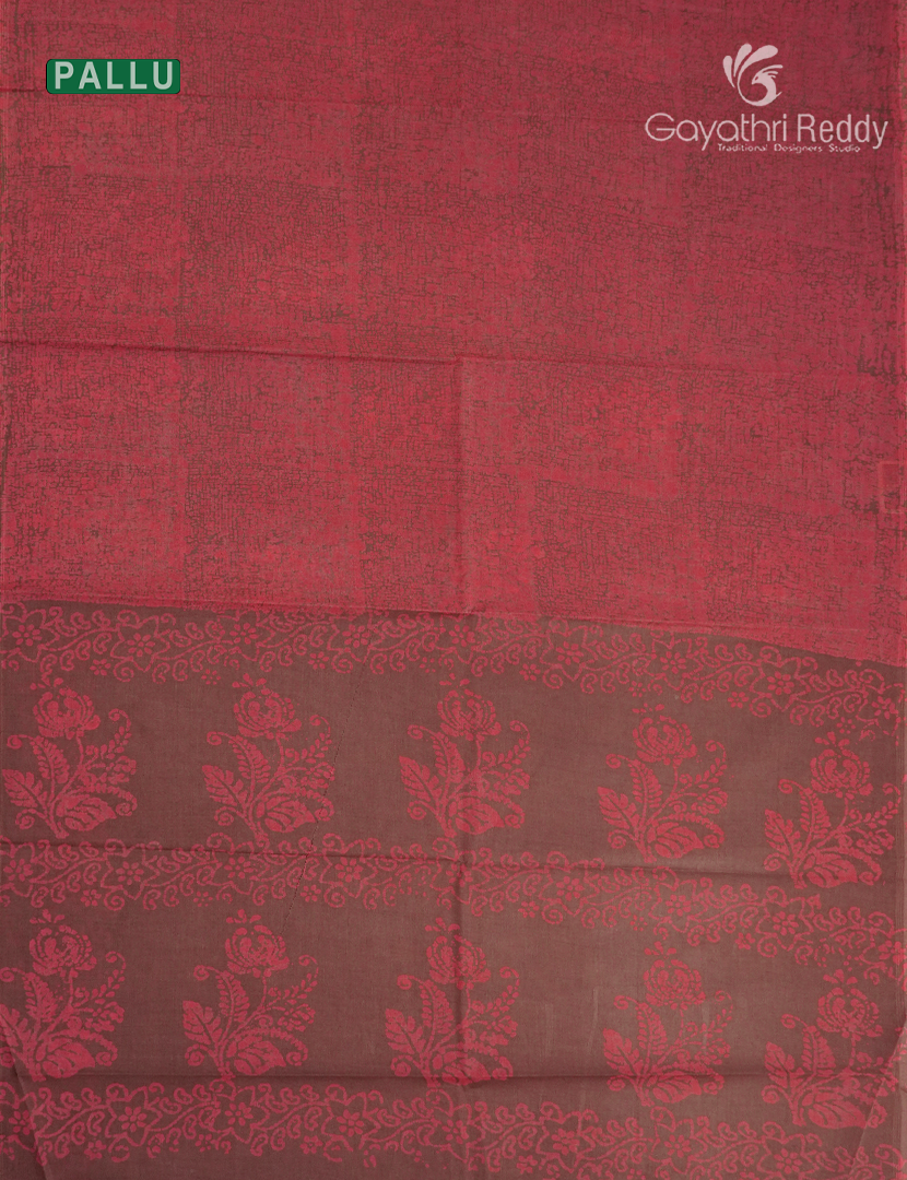 Cotton Batik Print Saree in Peach and Earthy Brown