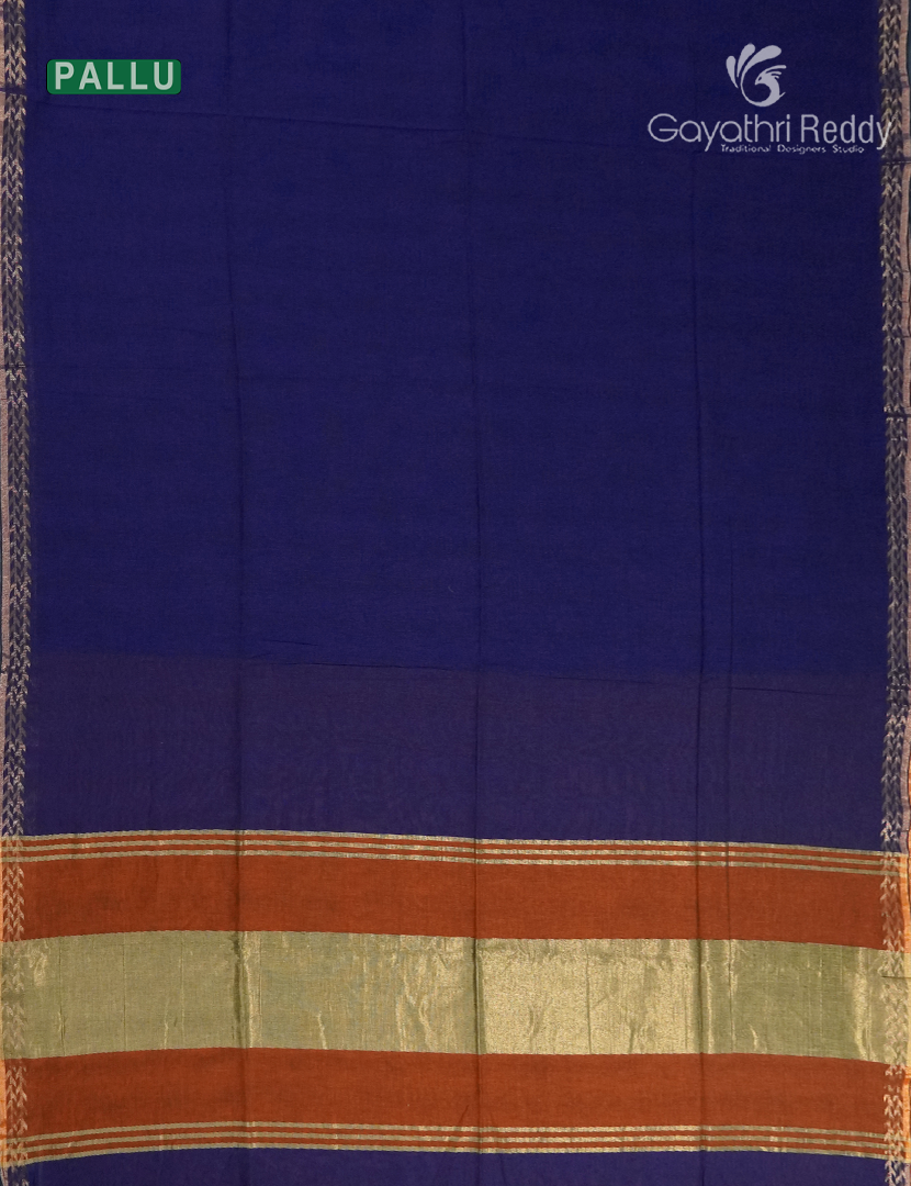 Jamdani Cotton Saree in Deep Blue and Deep Rust