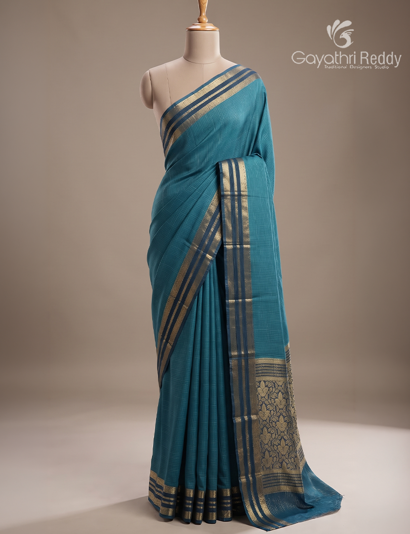 Semi Mysore Crepe Saree in Rama Blue and Navy Blue