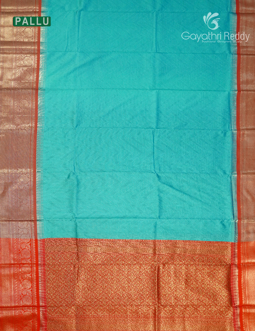 Semi Katan Silk Saree in Teal and Red