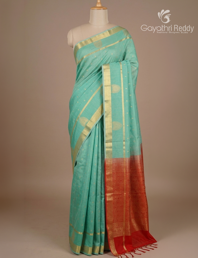 Kanchipuram Sico Saree Mint Green and Red