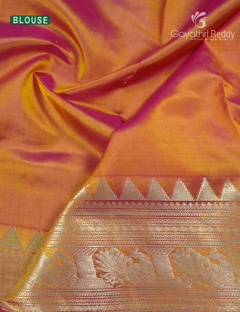 Pure Venkatagiri Silk Saree in Parrot Green and Orange