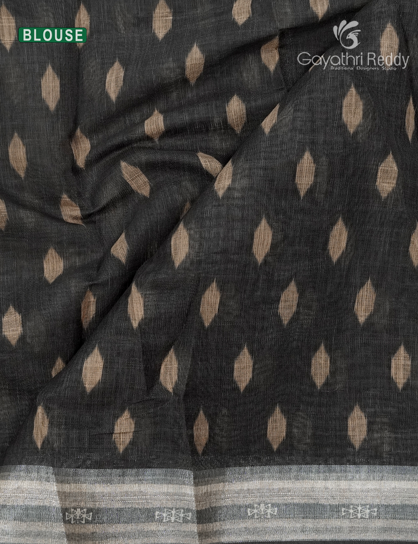 Linen Silk Saree in Cream and black