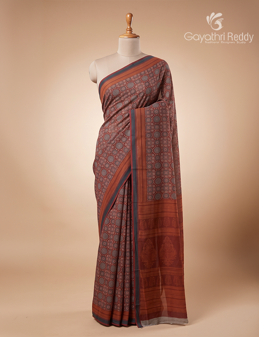 Vidharbha Cotton Saree in Deep Maroon and Rust