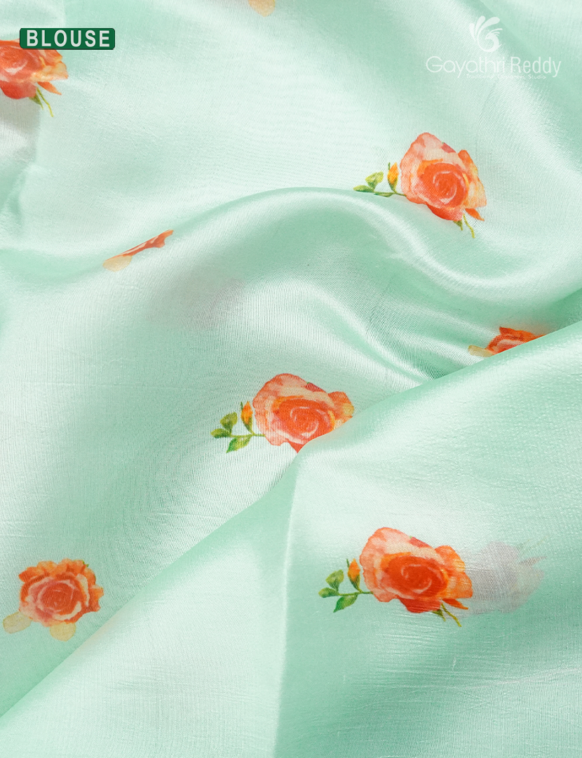 Pure Dupion Digital Print Saree in Pastel Mint Green