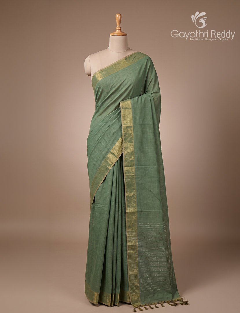 Pure Handloom Cotton Saree in Sage Green