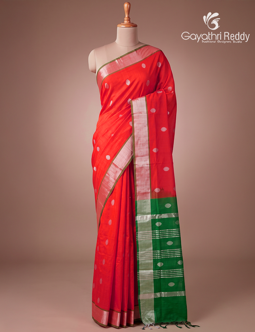 Pure Arani Sico Saree in Peach Pink and Mango Green