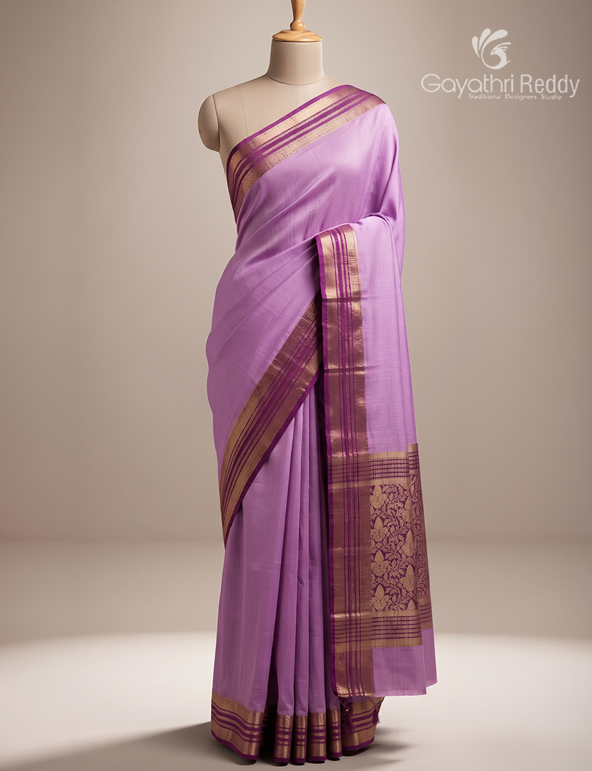 Semi Mysore Crepe Saree in Lilac and Deep Burgundy