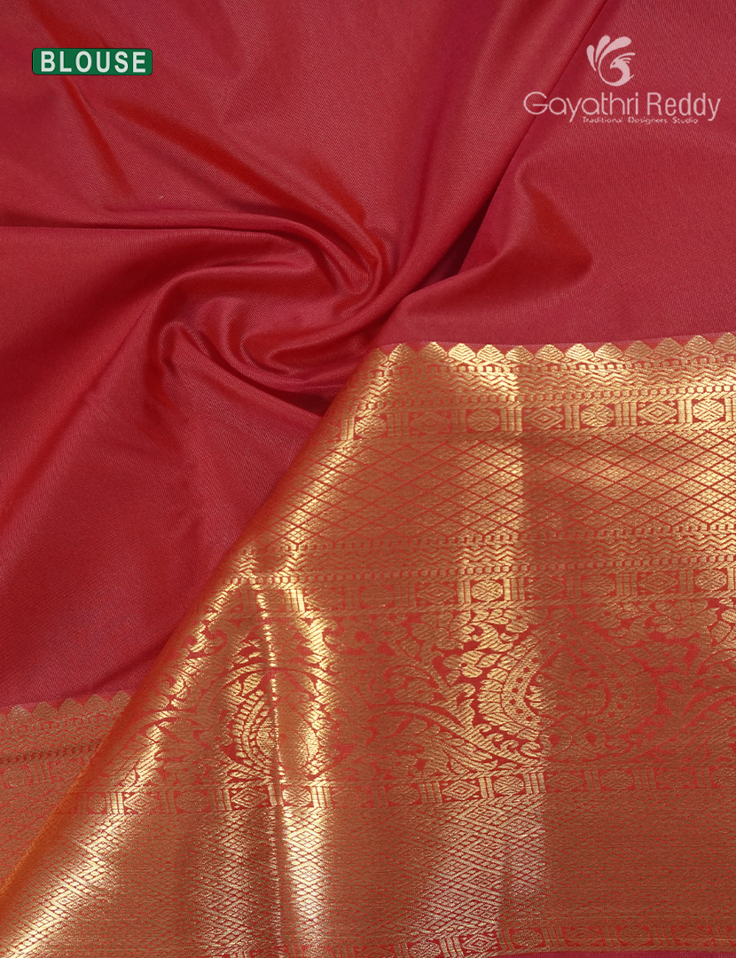 Semi Kanchipuram Silk Saree in Tangarine and Red