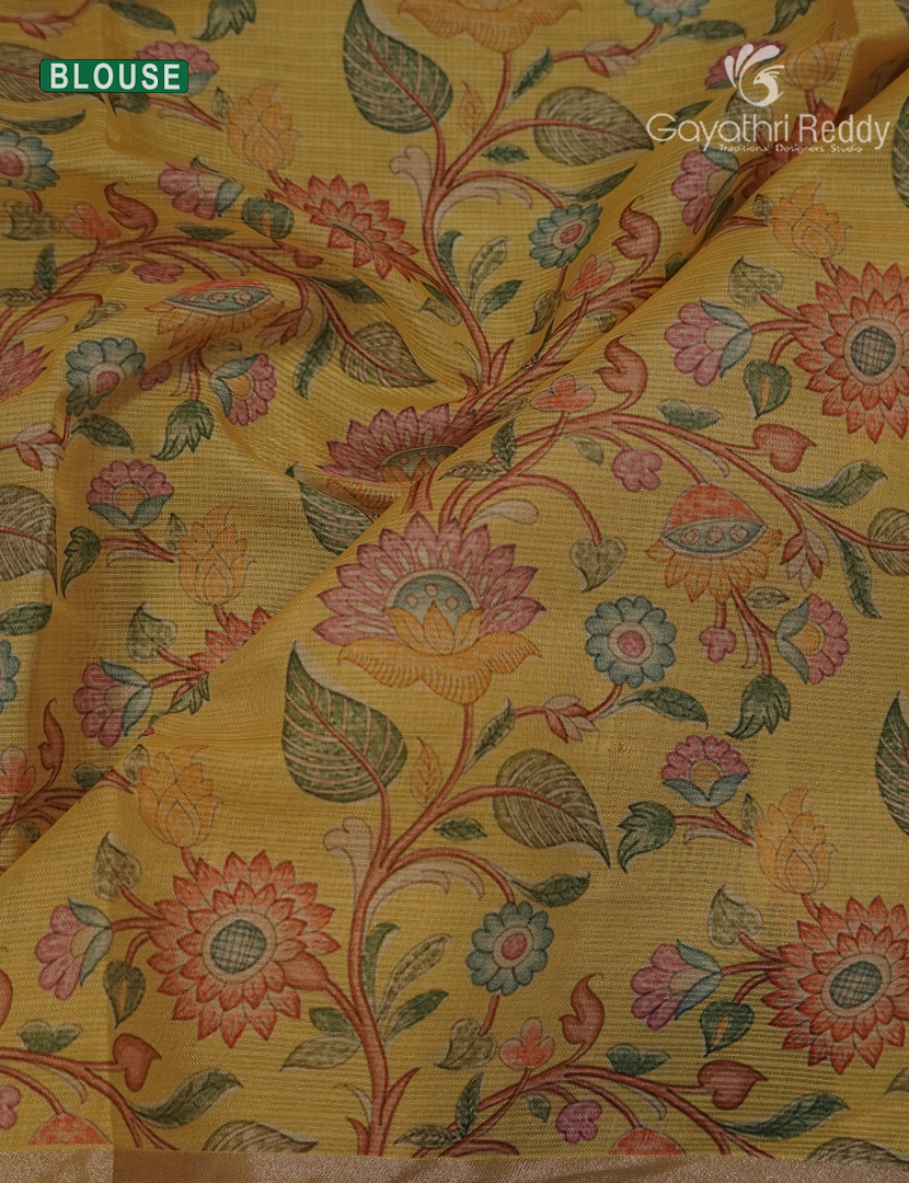 Silk Kota Saree in Light Grey and Light Mustard