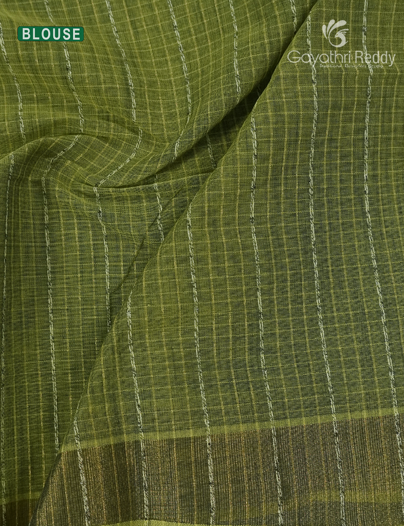Pure Handloom Cotton Saree in Mehendi Green