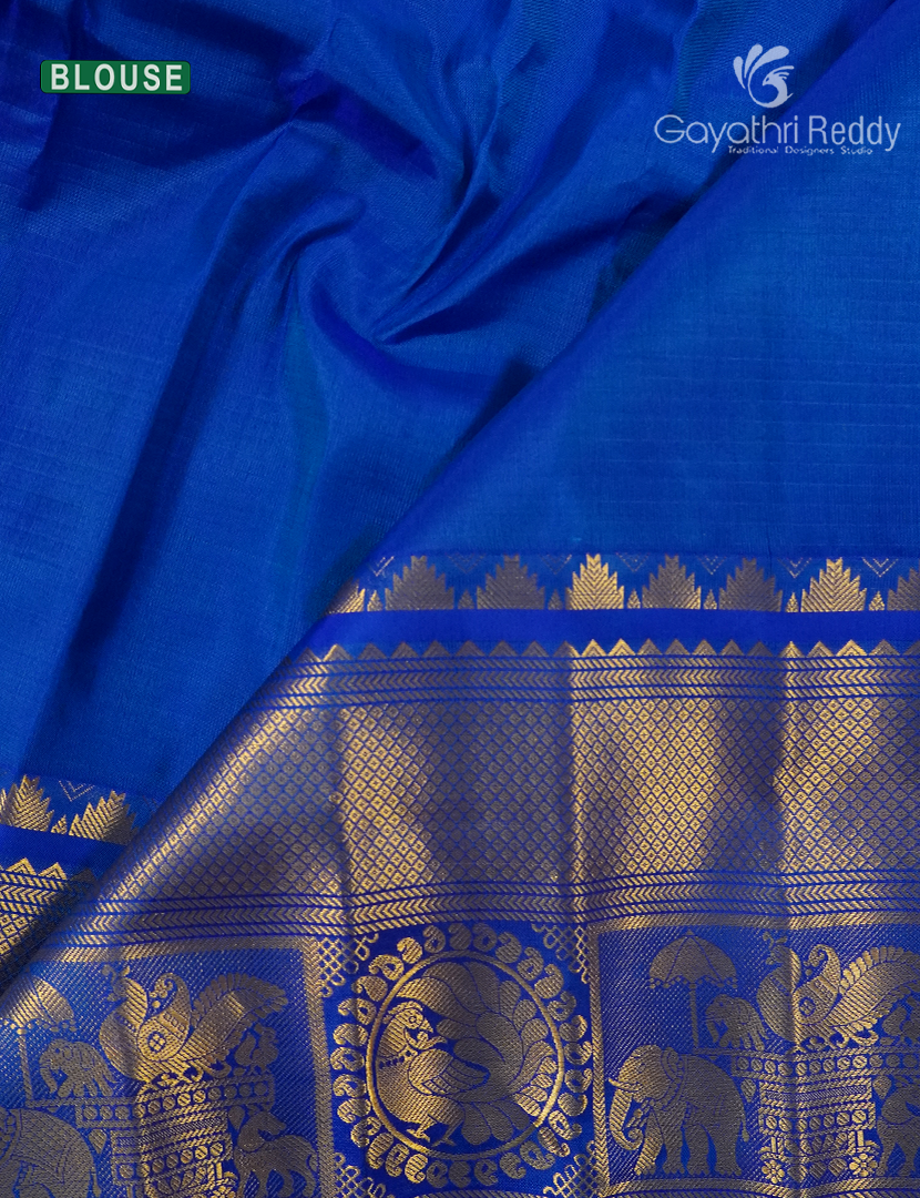 Pure Gadwal Silk Saree in Sea Green and Blue