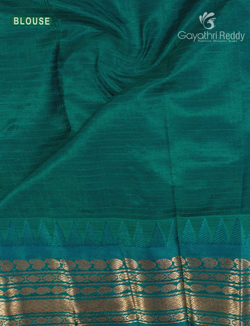 Pure Gadwal Cotton Saree in Sunflower Yellow and Deep Rama Green