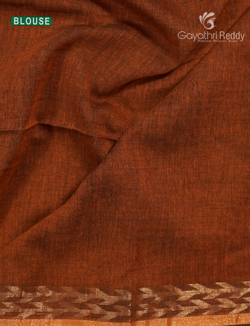 Jamdani Cotton Saree in Deep Blue and Deep Rust