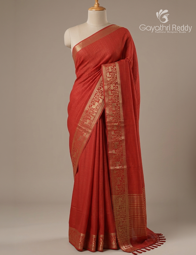 Semi Mysore Crepe Saree in Red