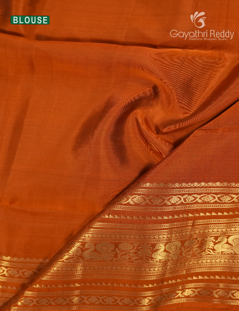 Pure Kanchipuram Soft Silk Saree in Blue and Rust Orange