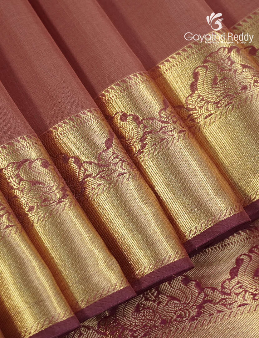 Pure Kanchipuram Sico Saree in Rust