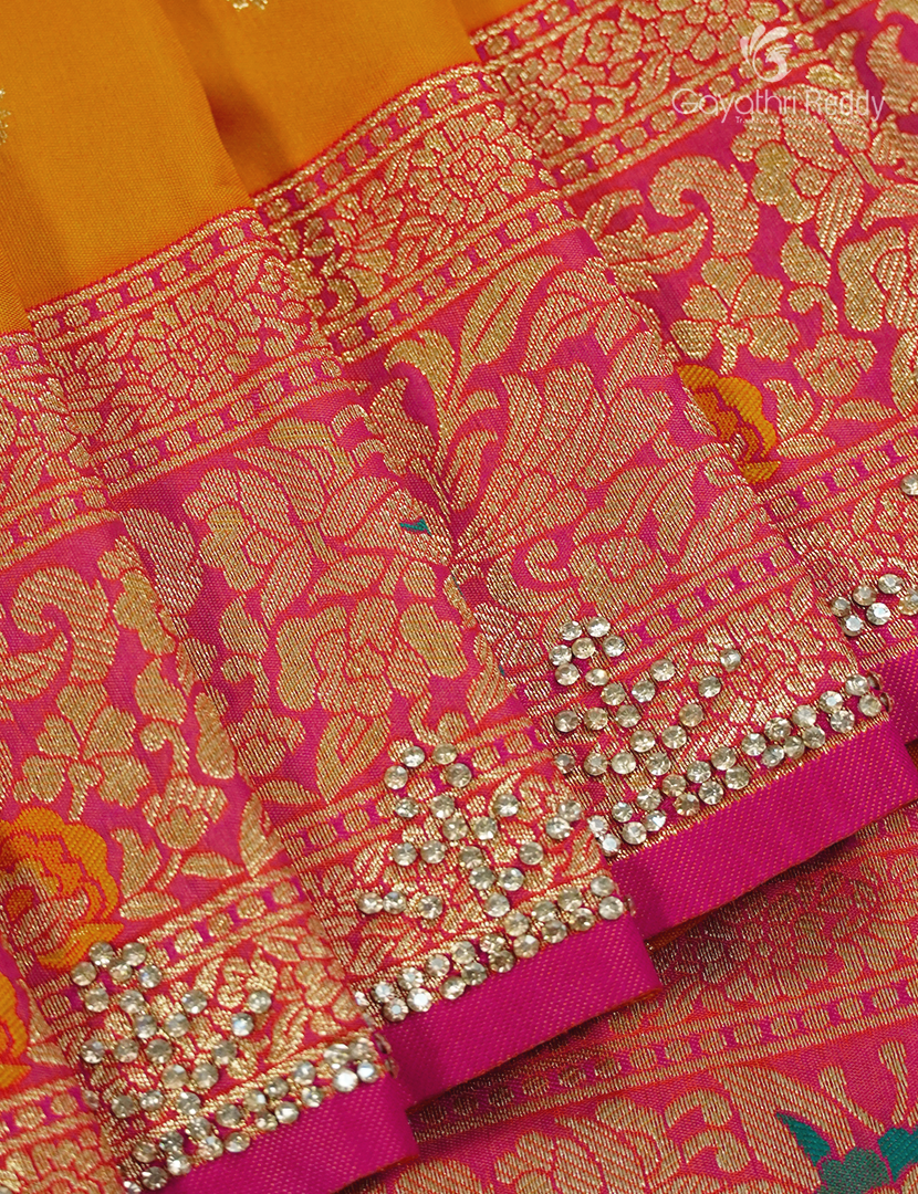 Semi Kanchipuram Silk Fancy  Saree in Orange and Rani Pink