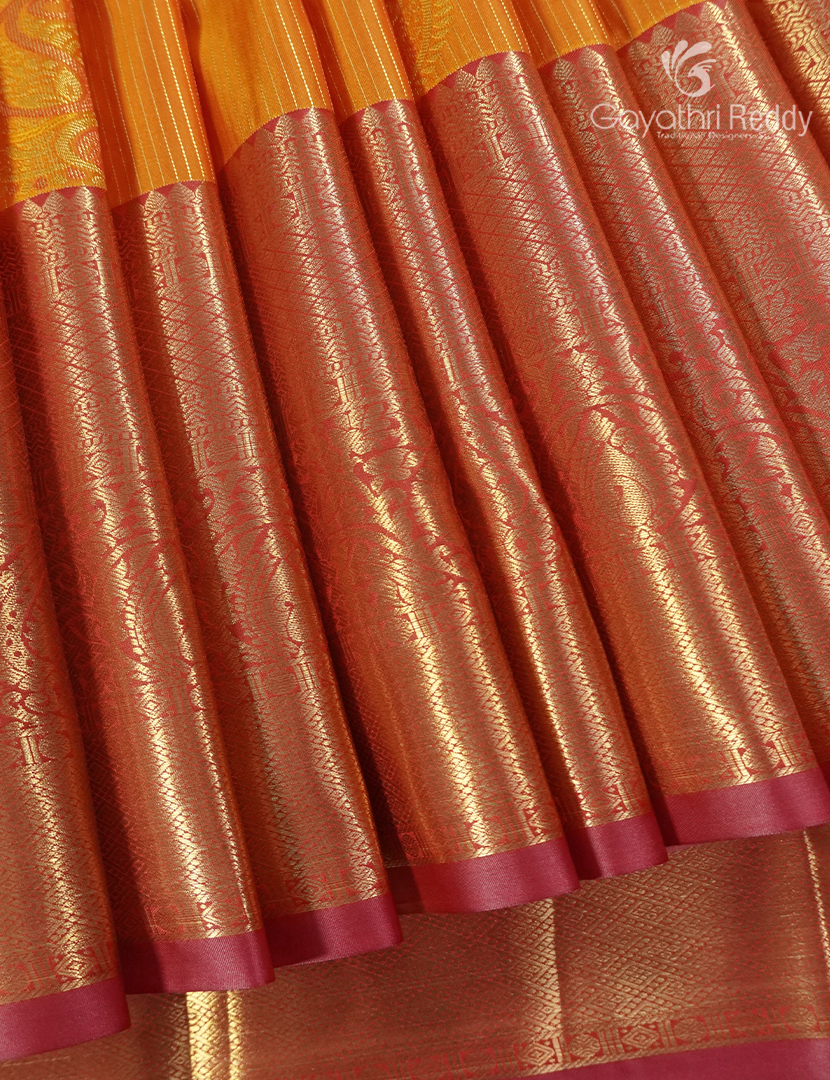 Semi Kanchipuram Silk Saree in Tangarine and Red