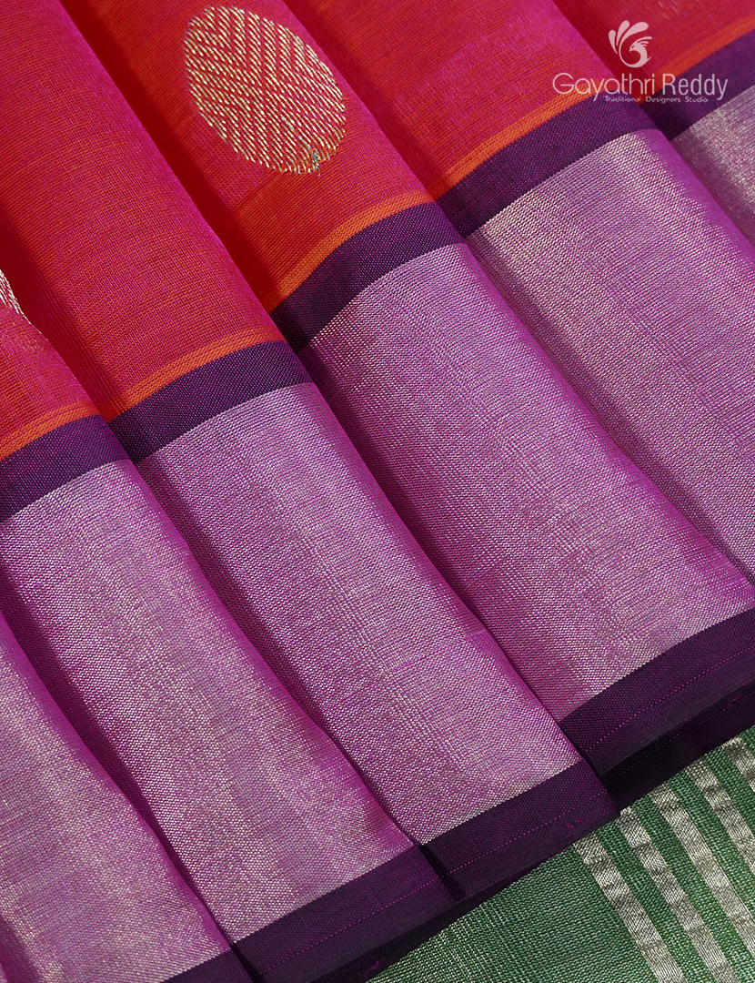 Pure Arani Sico Saree in Hot Pink and Mango green