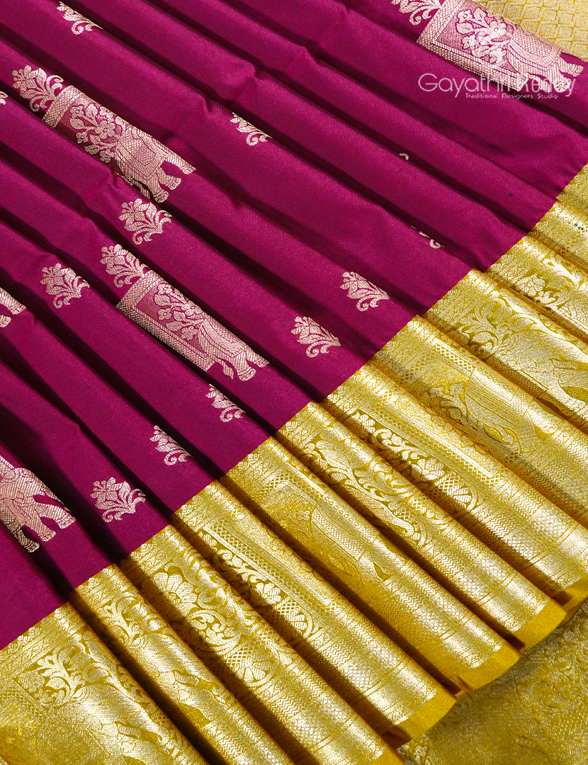 Soft Silk Saree in Deep Magenta Pink and Yellow