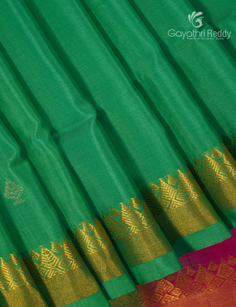 Pure Uppada Silk Saree in Light Green and Rani Pink