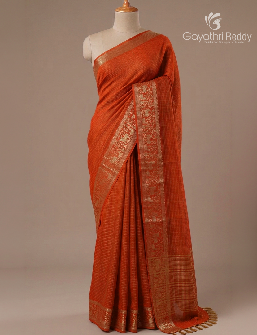 Semi Mysore Crepe Saree in Orange