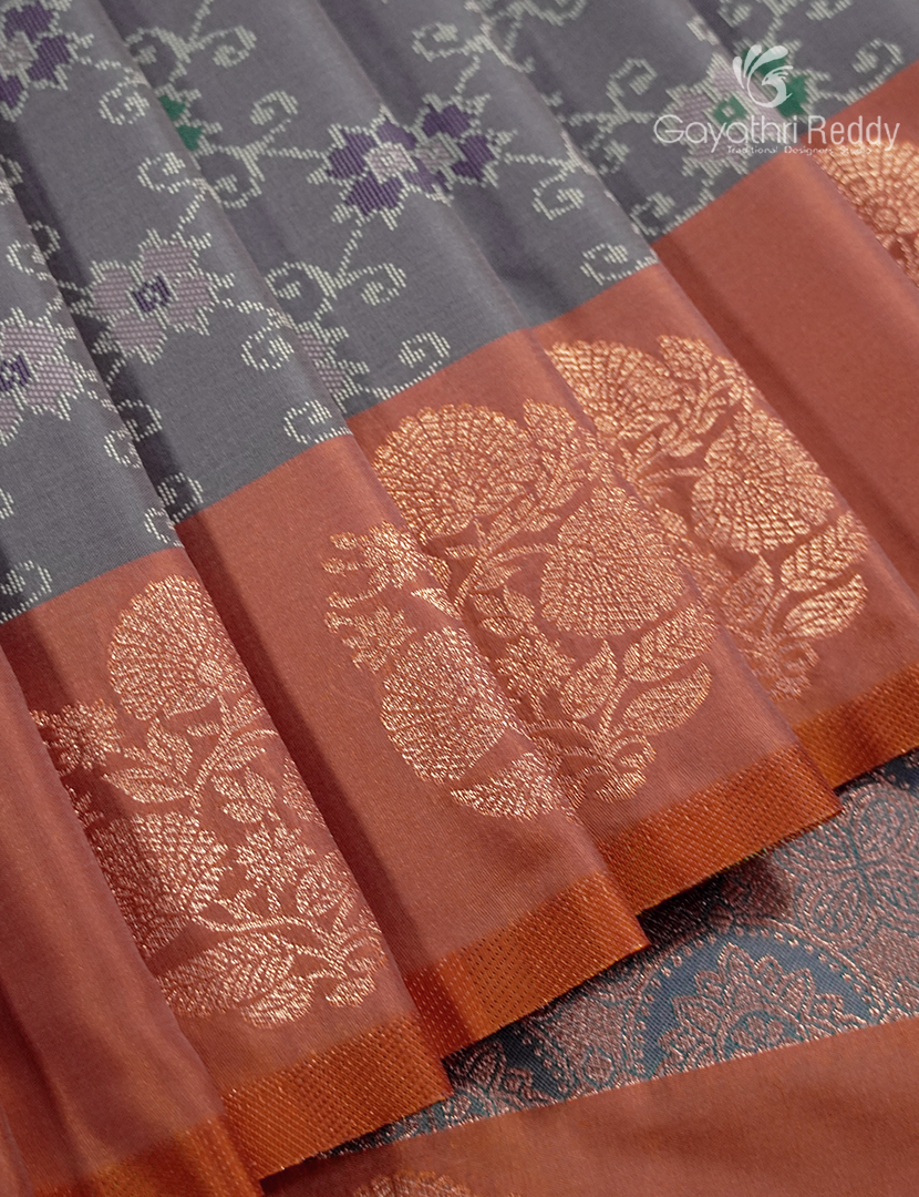 Semi Kanchipuram Art Silk Saree in Ash Grey