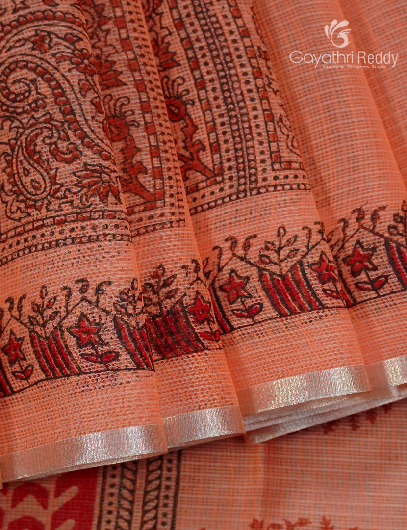 Kota Printed Saree in Pastel Peach