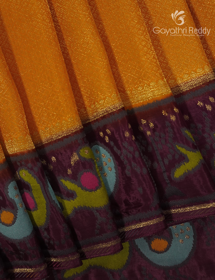 Semi Mysore Silk Saree in Golden Yellow and Deep Burgundy