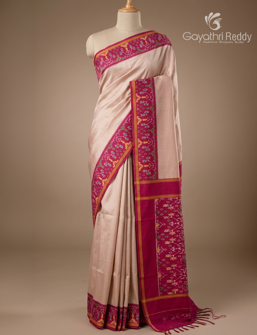 Pure Ikat Silk Saree in Light Rose Gold Pink