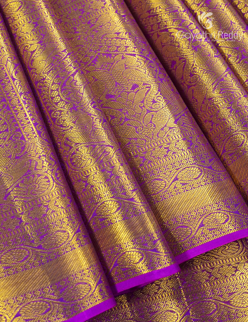 Pure Kanchipuram Silk Bridal Saree in Purple and Pink