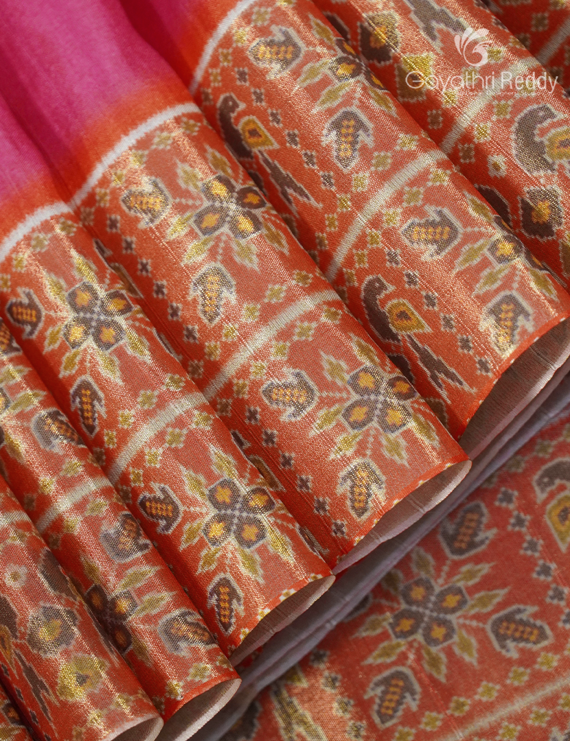 Semi Tussar Saree in Lotus Pink and Orange
