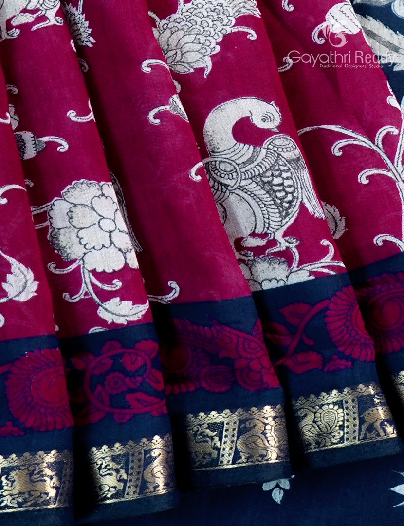 Vidharbha Sico Saree in Deep Pink and Deep Navy blue