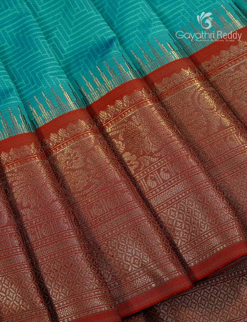 Semi Katan Silk Saree in Teal and Red