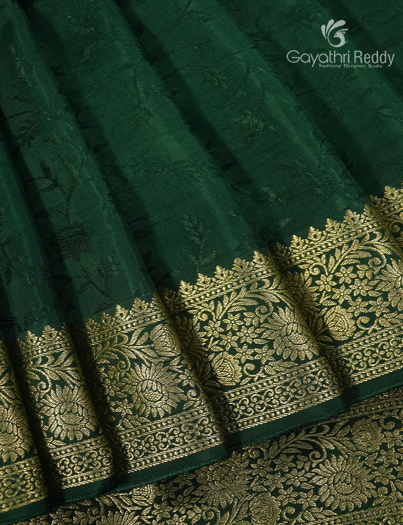 Semi Mysore Crepe Saree in Bottle Green