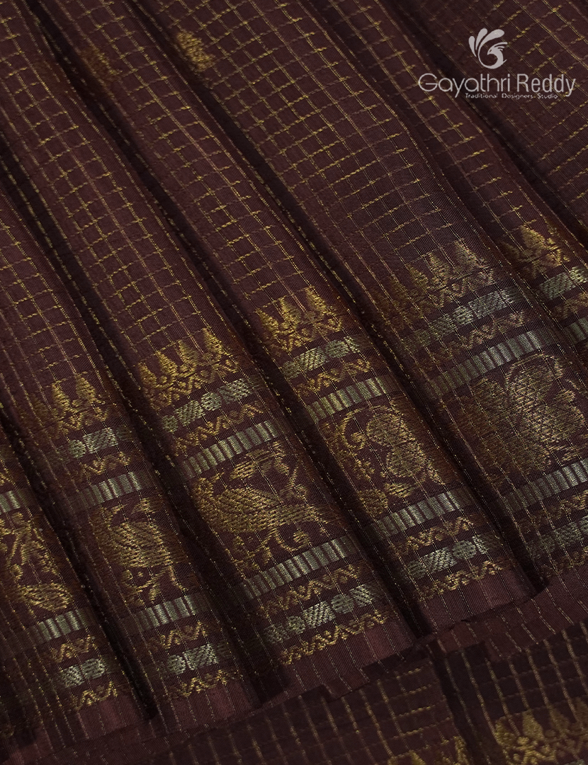 Semi Mysore Crepe Saree in Deep Brown