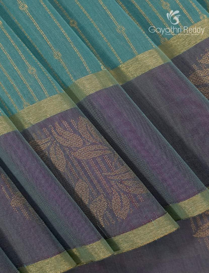Kanchipuram Sico Saree in Teal Blue and Grey