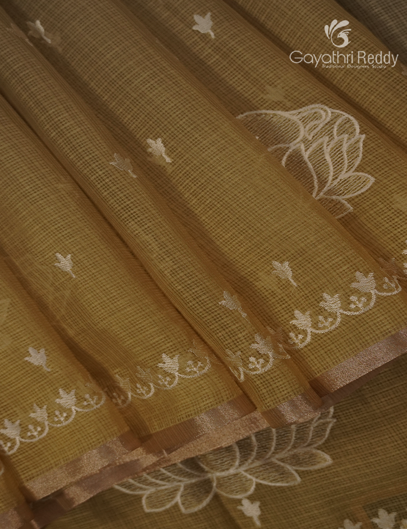 Silk Kota Saree in Light Grey and Light Mustard