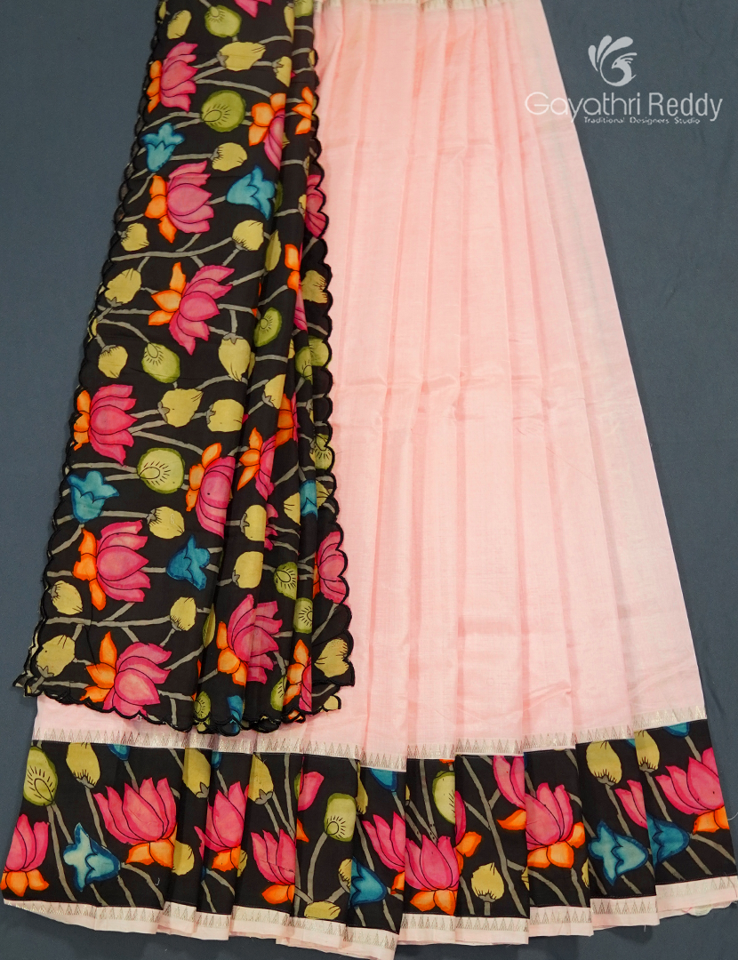 Pure Mangalagiri Langa Voni Set in Pastel Peach