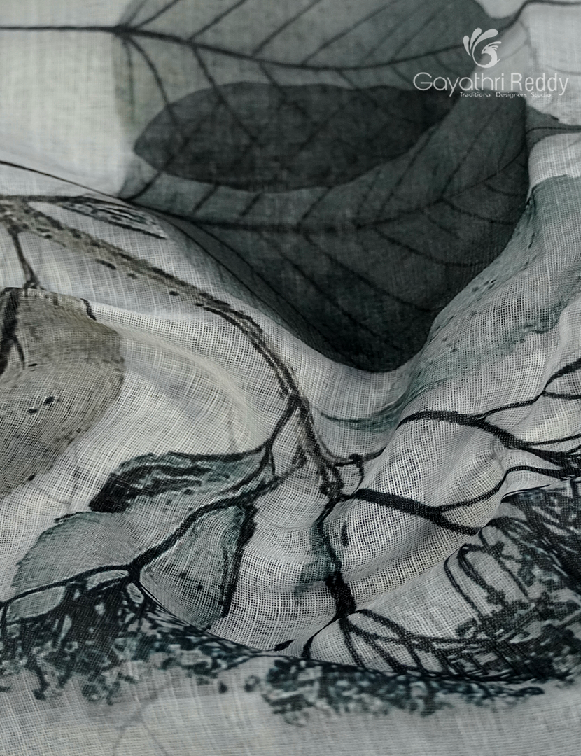 Linen Silk Saree in White and Black