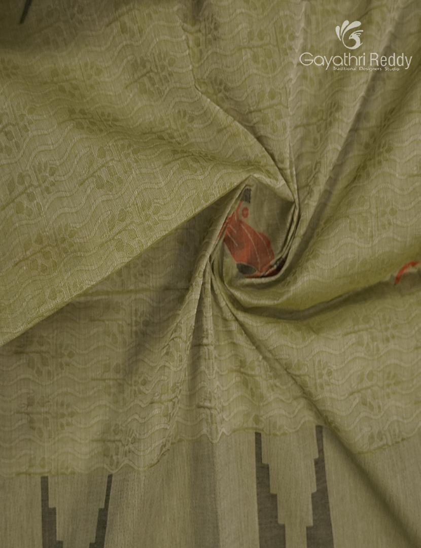Pure Kanchi Cotton Saree in Olive Green